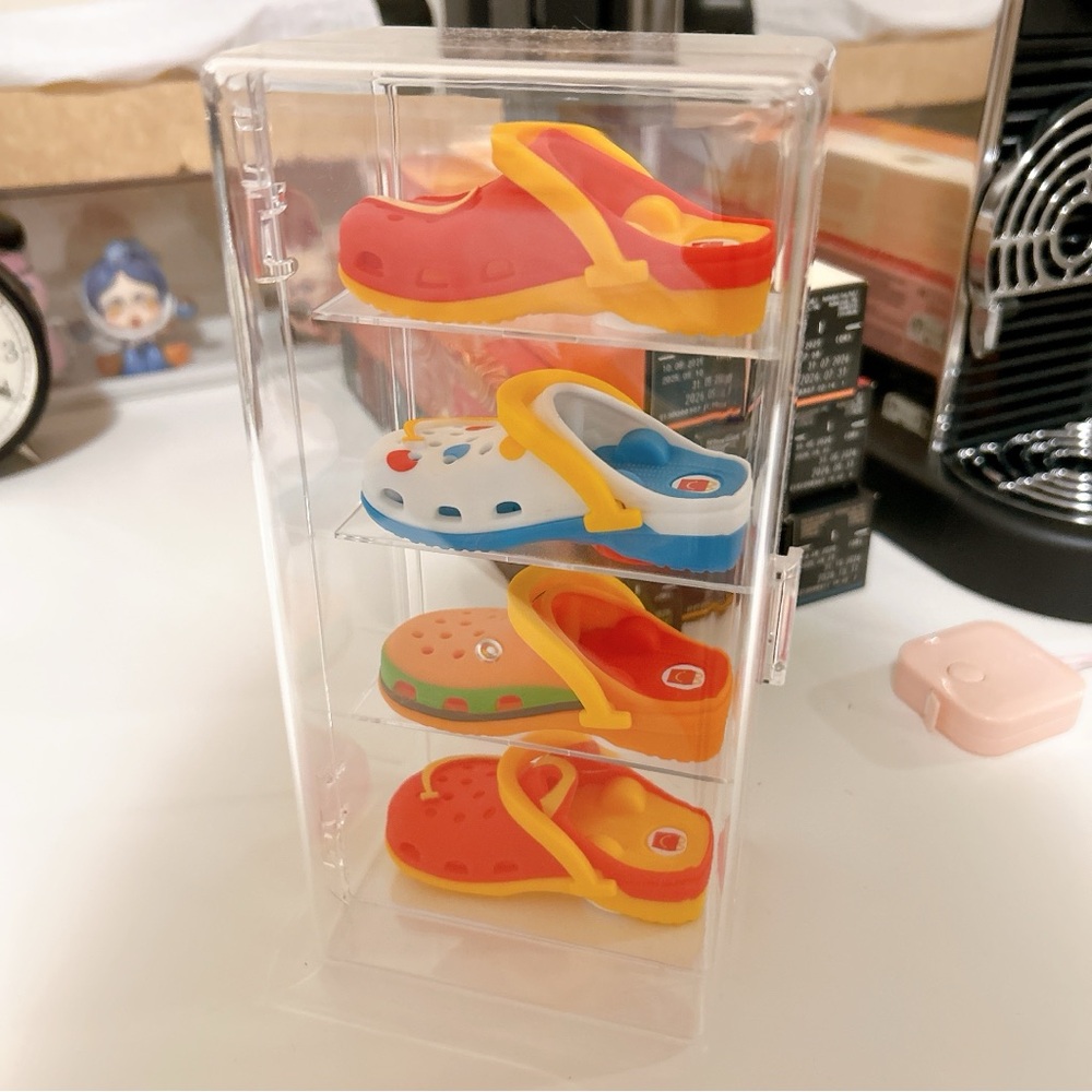 McDonald Happy Meal Toys Mini Crocs keychains set of four including display case